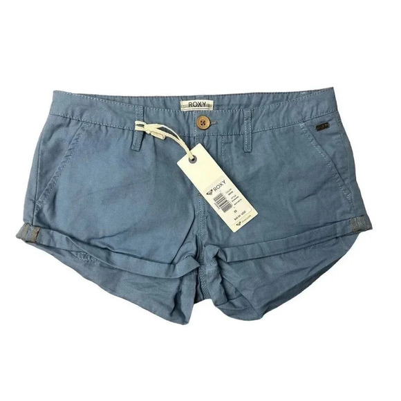 Roxy Shorts Womens Cheeky Chino Hot Pants Mid Rise Cuffed Blue - Picture 1 of 16